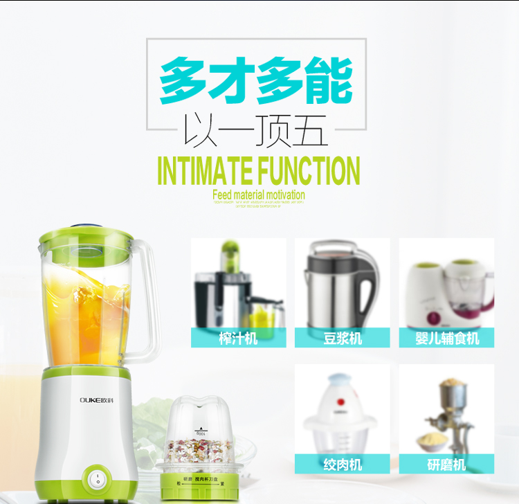 欧科（OUKE）OK1081E 榨汁机多功能家用搅拌料理机果汁机绞肉米糊机豆浆机