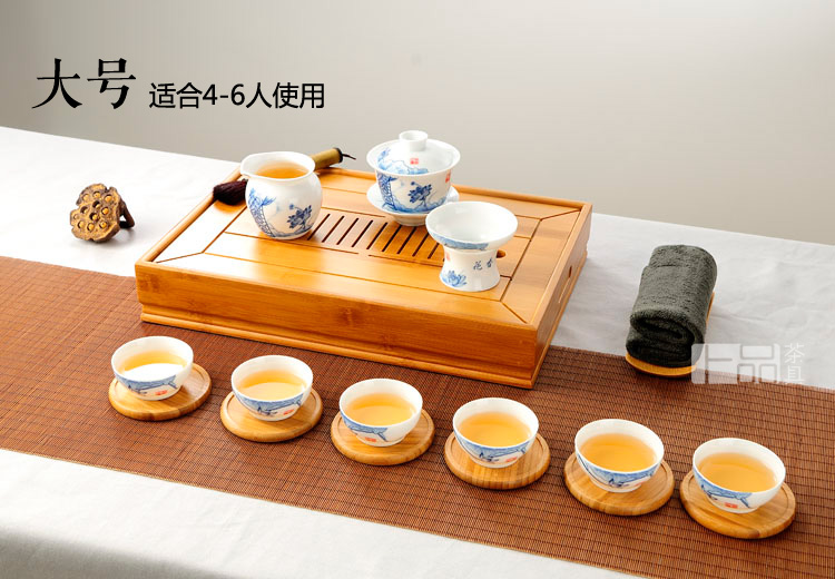 
                                        茗匠 小箱式储水茶盘 竹制茶盘  实木茶台茶海 功夫茶具 大中小号 大号40X28                