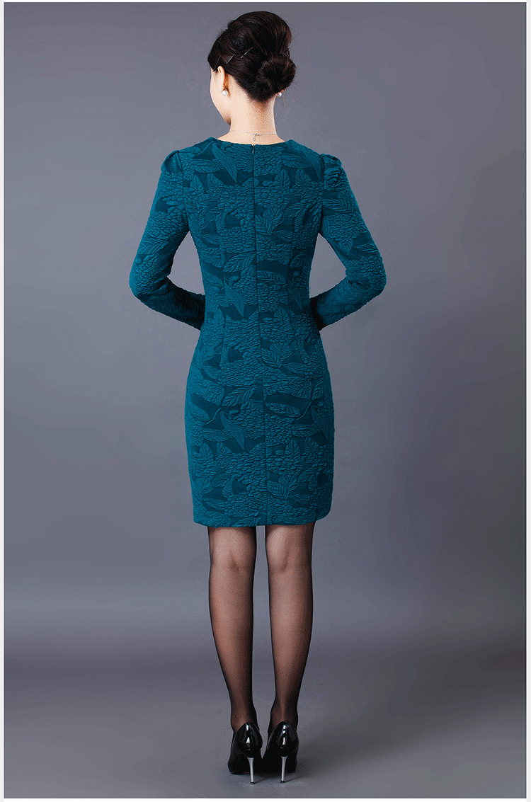 Yuen Yuk 2015 autumn and winter new women's round-neck collar temperament stamp large Sau San long-sleeved dresses W8241 3XL Peacock Blue Photo, prices, brand platters! The elections are supplied in the national character of distribution, so action, buy now enjoy more preferential! As soon as possible.