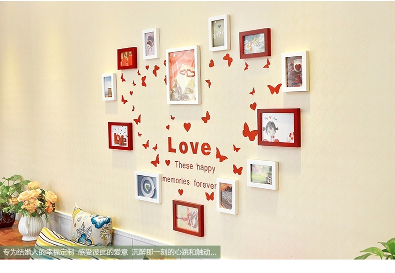 
                                        古笛 进口实木照片墙+Love墙贴 家居创意组合 相片墙相框墙 HD841 异形白原                