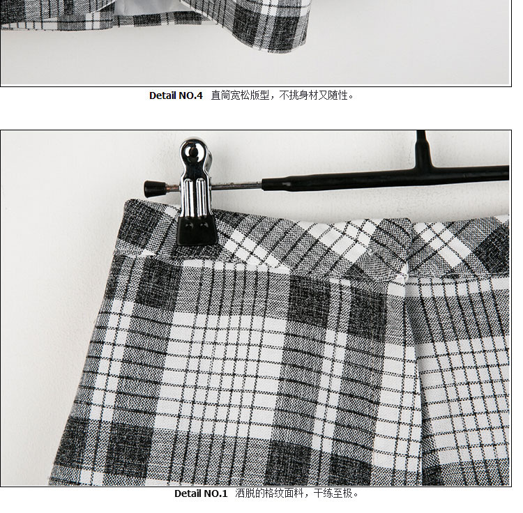 靓莎绮2015秋冬韩版个性长袖宽松直筒格子西服套装+外套两件套Y3614 深灰色 L
