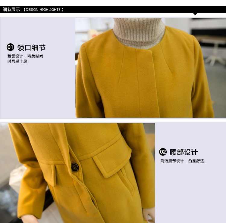 2015秋装新款女装毛呢大衣女日韩OL气质显瘦中长款修身呢子外套女呢大衣 图片色 L