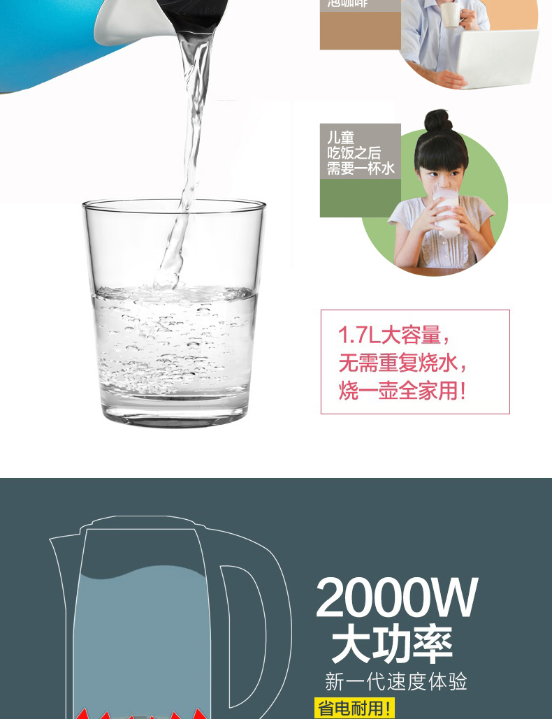 北鼎(BUYDEEM) 调温数码水煲K603 304不锈钢多彩1.7升 智能电水壶红色