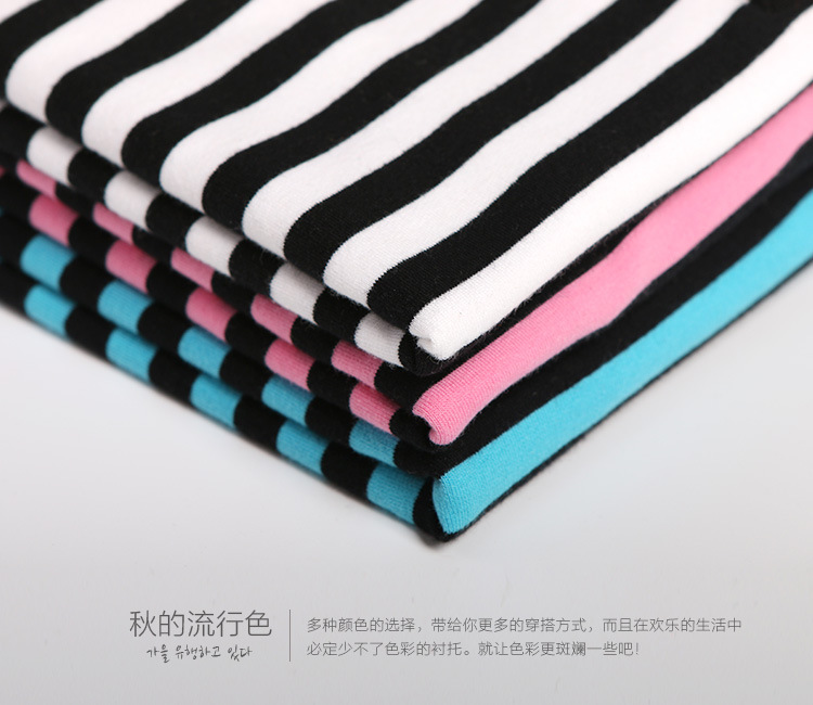 薇薇陈品2015女装条纹长袖t恤打底衫加厚加绒78 黑白条纹加绒 S