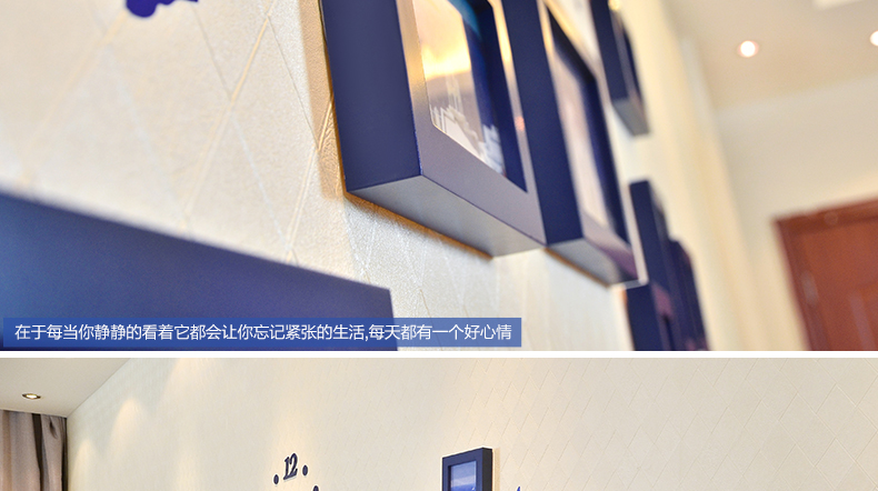 
                                        古笛 进口实木照片墙 地中海 钟表相片墙相框墙创意组合HD-1183 白蓝组合                
