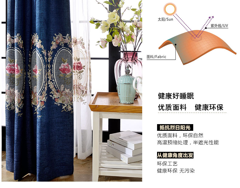
                                                            铭聚布艺窗帘成品简约现代亚麻风格绣花卧室客厅飘窗定制遮光窗帘布窗纱 蒲公英-蓝帘挂钩式 1米定制                