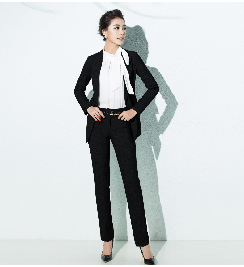 轻奢时尚品牌女装 诺威珂2015秋冬新款长袖修身女士正装裤西装职业女装套 黑西装+黑西裤 S