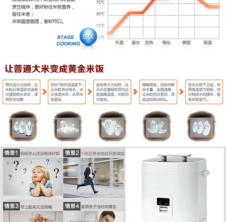 COSI可仕迷你电饭煲 家用小电饭锅 多功能保温提锅 CFXB12 1.2L