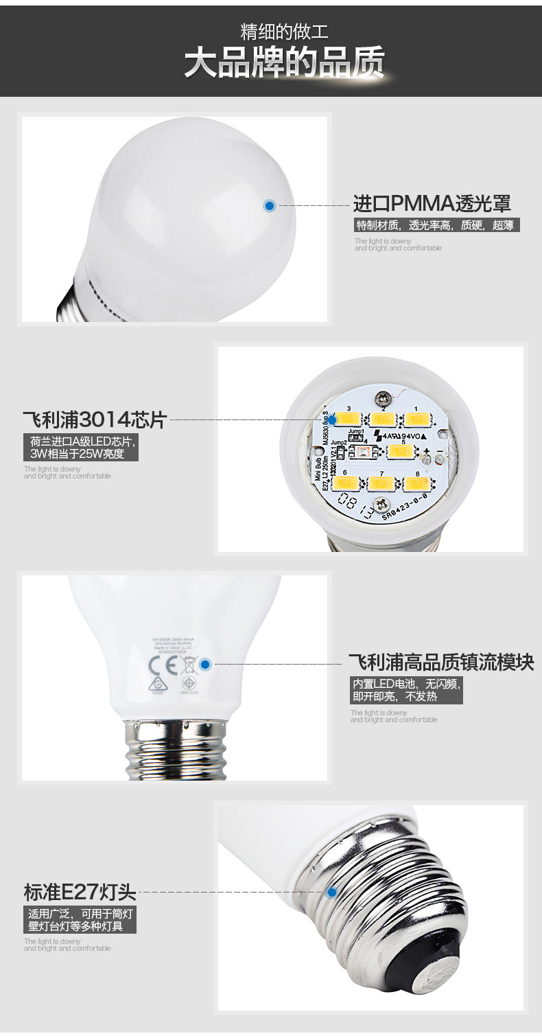 飞利浦PHILIPS LED灯泡 超亮节能护眼球泡灯 E27大螺口 7w 暖白色(黄光)
