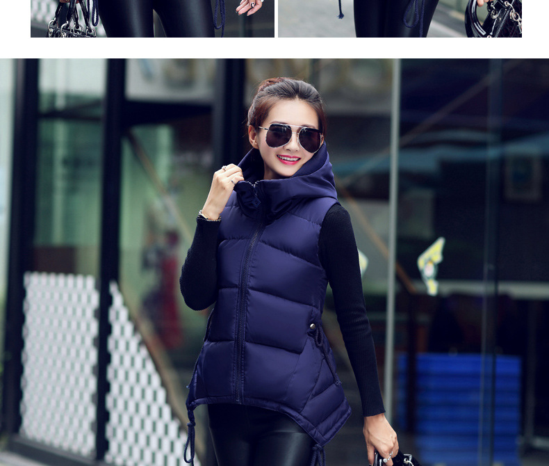 珞俐娅 2015冬季新款韩版时尚修身羽绒服马甲中长连帽女背心 绿色 L
