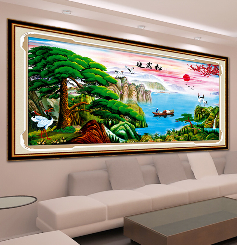 
                                        欧伦皇室粘钻十字绣钻石秀水晶钻石画迎客松钻石绣贴钻画新款大幅客厅风景系列大画餐厅点钻绣钻 Z236迎客松 鹤寿延年 尺寸长约159cm宽约84cm                