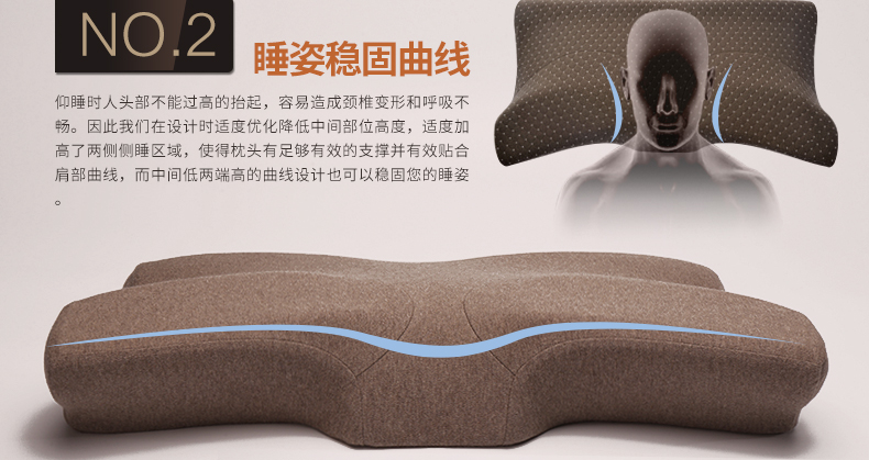
                                        365SLEEP蝶形护颈枕 慢回弹记忆枕芯 舒适分区 保护颈椎枕头 亚麻色颈椎枕头L号                