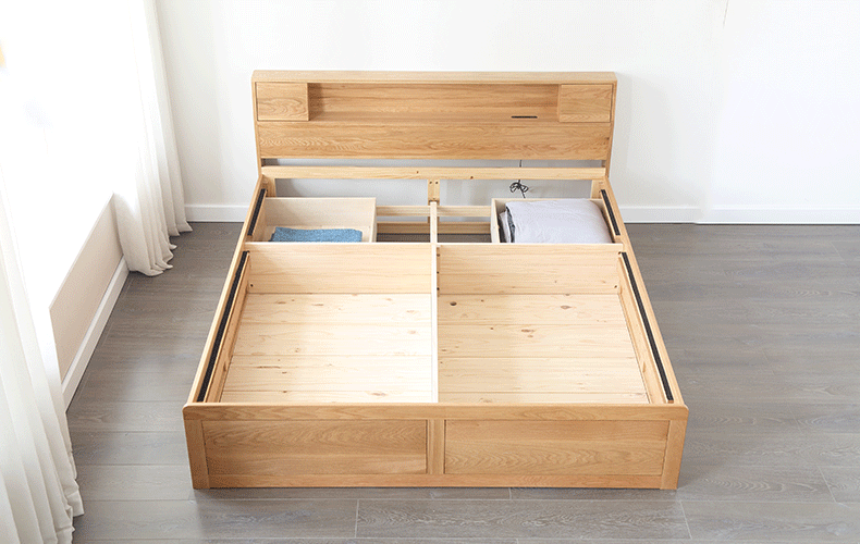 卧室家具橡木双人床 a1710 套装2(高箱床 b1705床头柜*2) 1500*2000