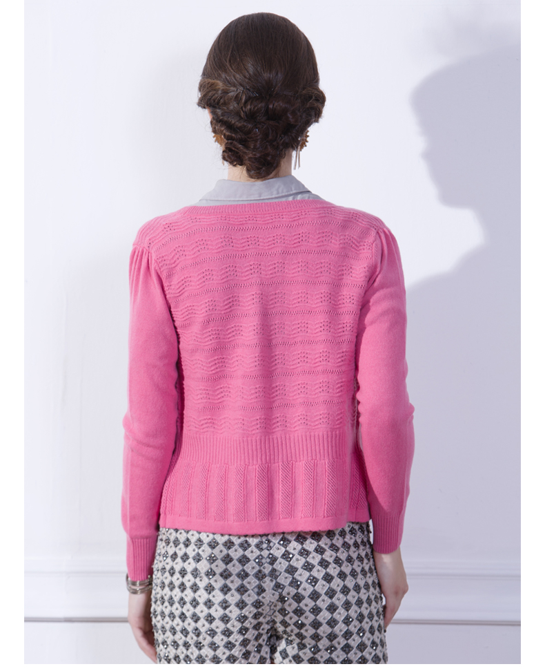 ARTLEY2014秋冬新款镂空挑花羊绒<em>开衫</em> 纯色