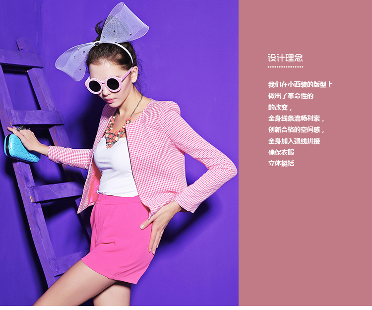 guyuehu女装秋冬新款欧美大牌女装千鸟格修身无领短款小西装配短裤套装糖果色 黑色 M