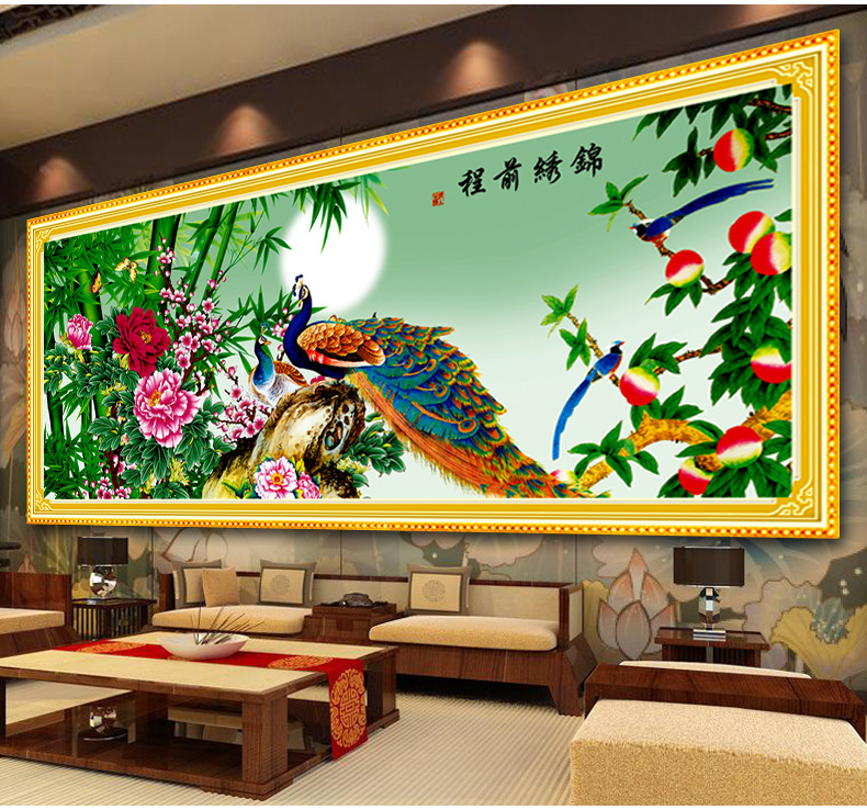 A KS钻石十字绣孔雀满钻5D钻石画钻石绣贴钻画花开富贵牡丹锦绣前程十字绣新款大画客厅点钻 Z123(MK1073) 长1.91米*宽0.80米