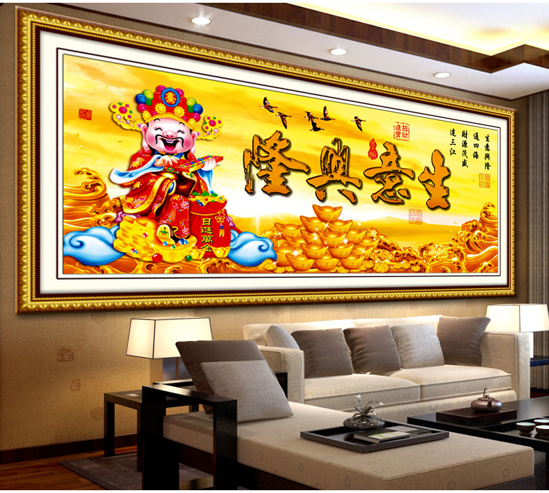 鸿胤蒙娜丽莎魔方钻钻石画十字绣粘钻画5D钻石绣贴钻画生意兴隆财神爷满钻客厅大画砖石秀圆钻 QT6491 长1.50米*宽0.60米
