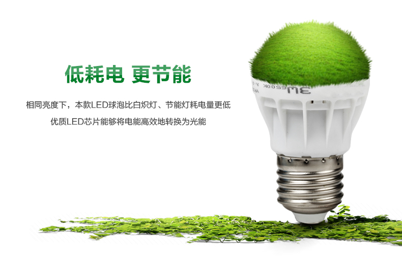 晶致照明 led灯泡节能灯E27大螺口白光3W5W球泡灯 E14小螺口家用大功率灯 3WE27白光高亮款