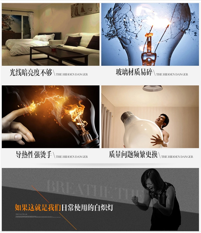 LED灯泡E27螺口led球泡灯3W5W调光节能高亮贴片灯珠光源 奶白5W白