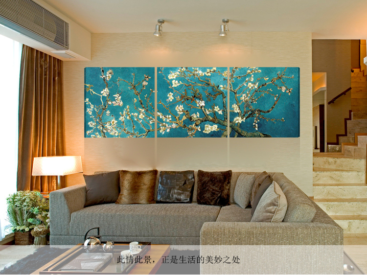 孖堡家居 无框画油画三联画 客厅卧室现代装饰画挂画壁画 餐厅玄关走廊装饰画墙画  梵高杏花 70cm*70cm*3副
