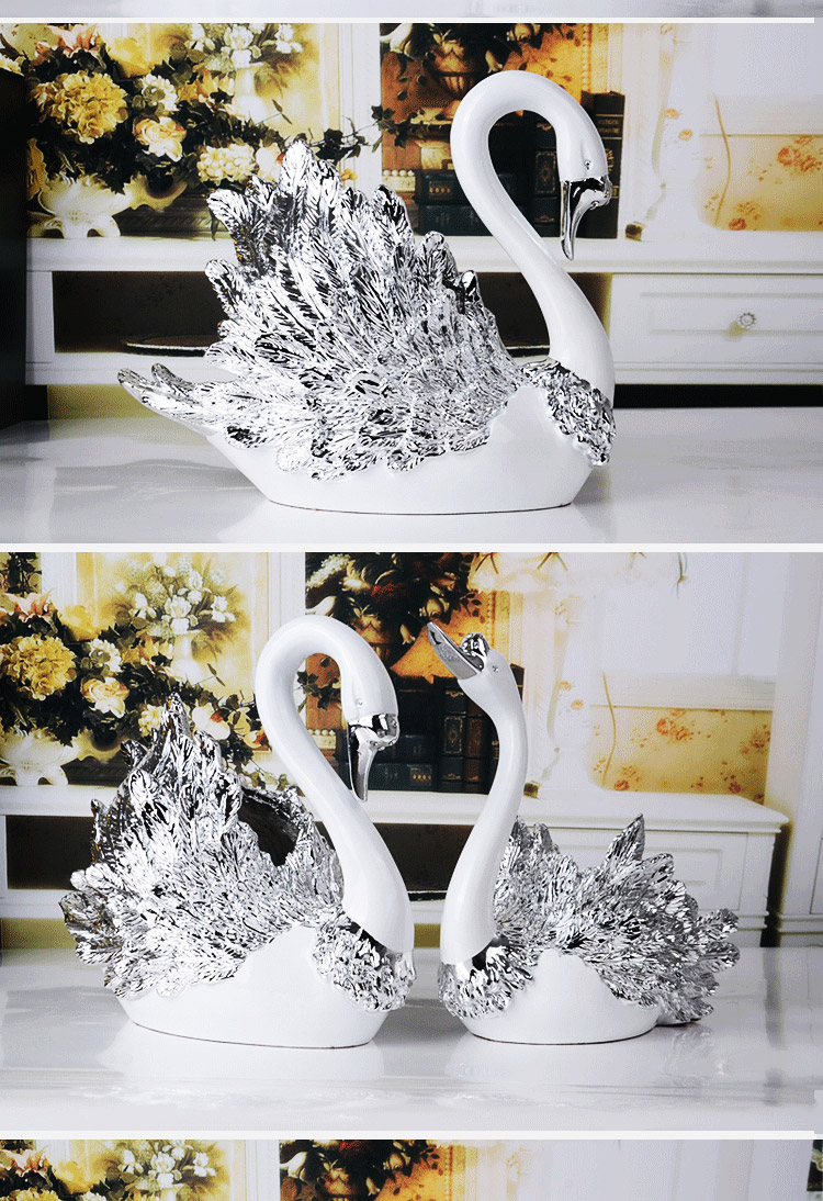 
                                        欧式摆件装饰品摆件客厅工艺品摆设天鹅摆件 天鹅白金A款 小号                