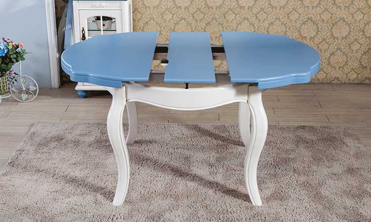 美式乡村伸缩圆形饭桌 简约欧式田园蓝色餐台客厅家具