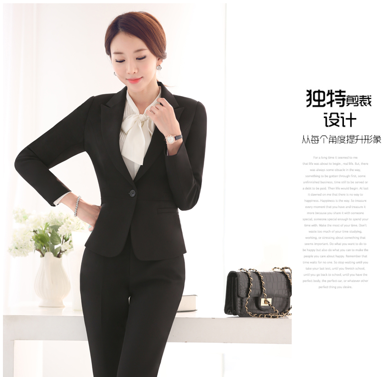 
                                        曼彩蝶2015秋冬职业工作服装面试装正装女士西服短裙  长裤 黑色 XXL                