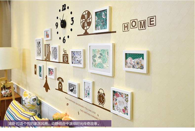 梦雅莉 实木照片墙组合 墙贴相片墙 相框墙创意 客厅相片框 HD-1668 黑白原胡送萌动画芯
