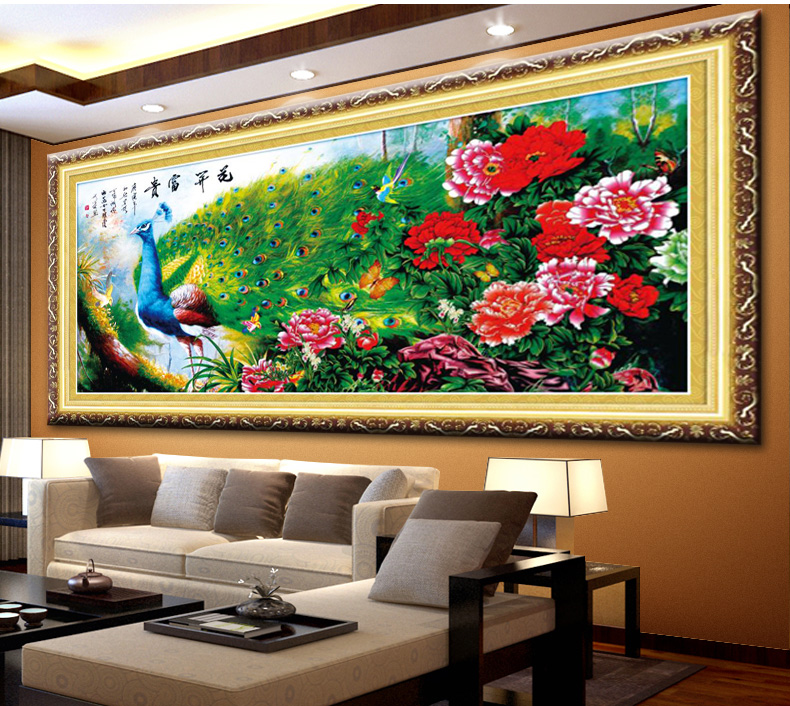 鸿胤皇室蒙娜丽莎十字绣孔雀开屏图花开富贵孔雀客厅十字绣画印花新款十字绣牡丹花系列画 YA435 长1.80米*宽0.80米