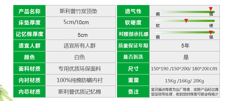 Sleep Science美国斯利普黑宝石竹炭记忆棉床垫 单双人床垫学生床垫床褥子护脊解压 150X200X5CM