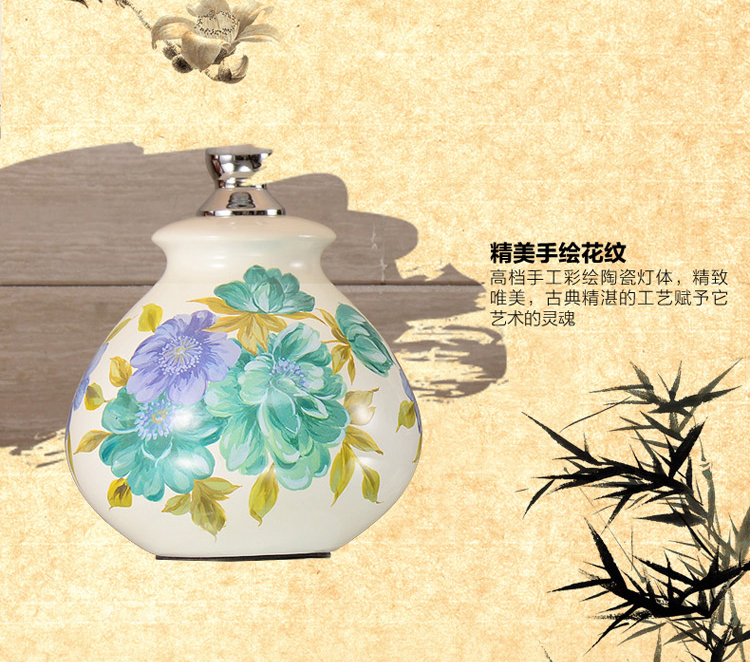 中式陶瓷台灯卧室床头灯欧式客厅书房台灯 复古婚庆装饰台灯 QC2001C