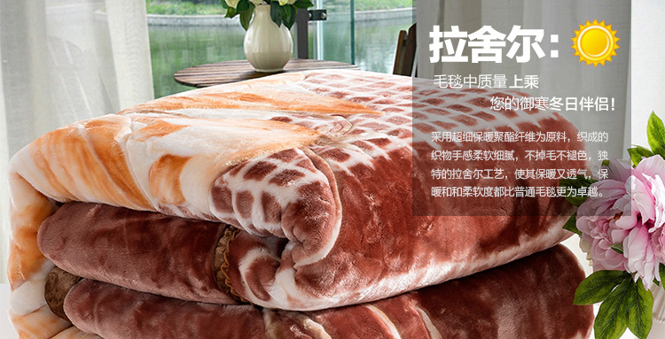 远梦家纺床品毯子婚庆拉舍尔双人双层加大加厚毛毯 驼色 180*230