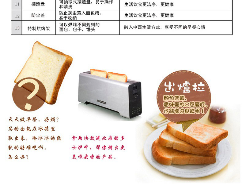 
                                        北鼎(BUYDEEM)  全自动马达控制豪华烤面包机/多士炉 D607                     