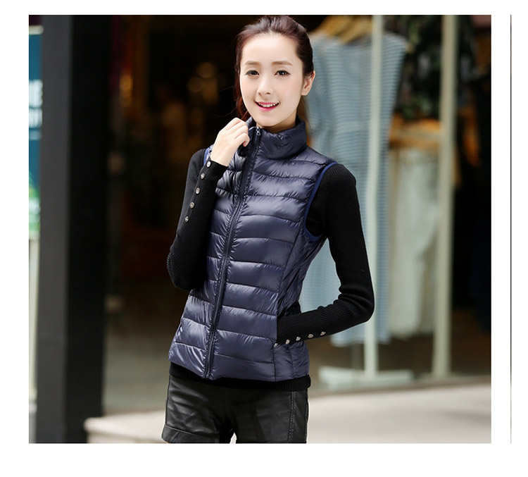乔媞2015新款无袖羽绒服女轻薄马甲立领简约 修身显瘦背心时尚百搭加大码外套 酒红色 XL