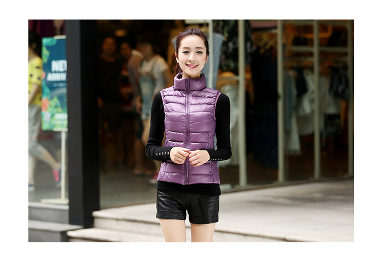 乔媞2015新款无袖羽绒服女轻薄马甲立领简约 修身显瘦背心时尚百搭加大码外套 酒红色 XL