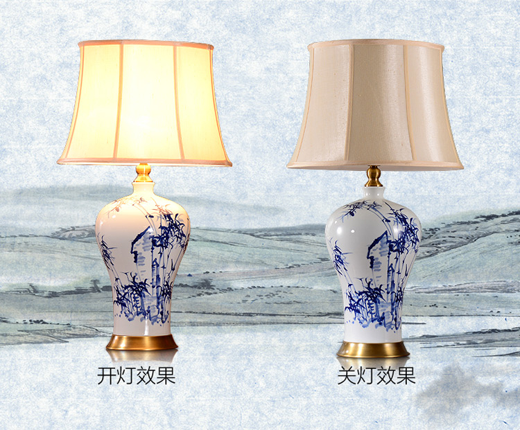 中式陶瓷台灯卧室床头灯 美式客厅台灯 手绘写意画婚庆装饰台灯 笑口常开