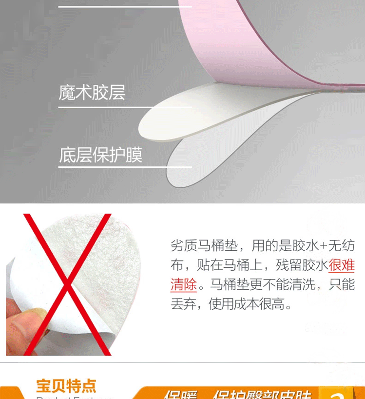 
                                        华居尚品 神奇粘贴式马桶垫 马桶圈 马桶套马桶贴 可反复水洗使用 随机款5个装                
