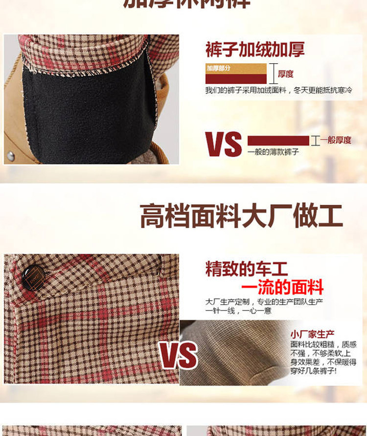 货到付款 路喇喇 格子休闲裤女冬外穿靴裤加厚加绒打底裤显瘦大码小脚裤潮9611 黑色格子 XXL