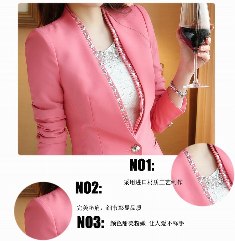 欧诗罗兰2014秋装女装新款OL气质小西装休闲韩版修身女士外套8853# 粉色 XL适合110-120