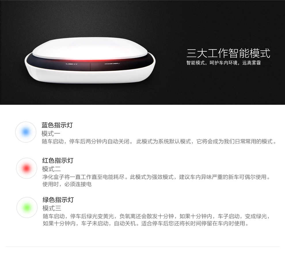 IdeaShow 空气净化器 太阳能净化盒子氧吧 专业车载杀菌PM2.5去味负离子 白色