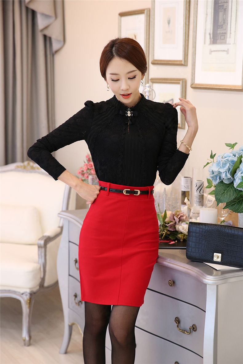 莎兰雅 2015秋冬新款女装包臀裙修身一步裙中长款职业裙594 红色 XL