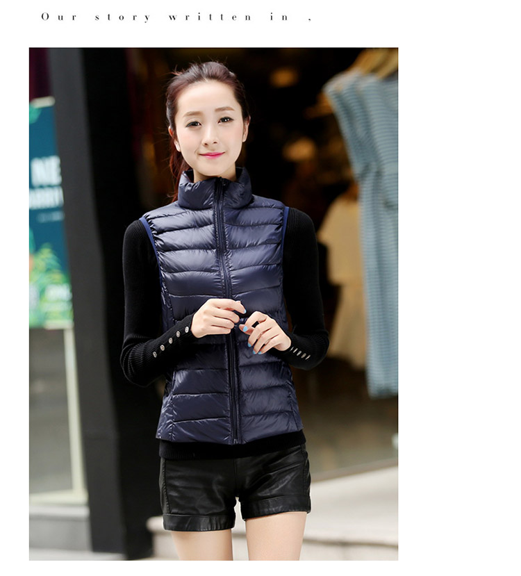 乔媞2015新款无袖羽绒服女轻薄马甲立领简约 修身显瘦背心时尚百搭加大码外套 酒红色 XL