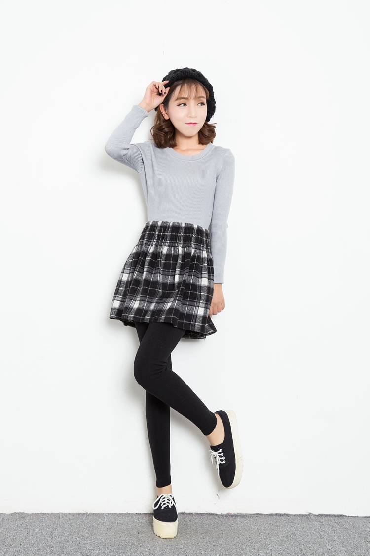娇女坊  2015秋冬季新款假两件加绒加厚打底格子短裙修身紧身长裤裙裤女 红色 均码