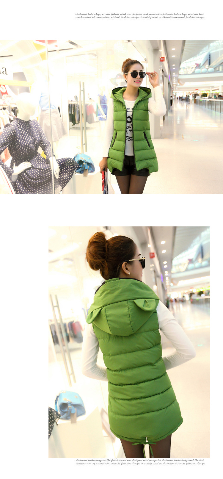 2015秋冬新款女装羽绒棉服马甲韩版修身中长款带帽棉衣外套坎肩 8802黑色 XL