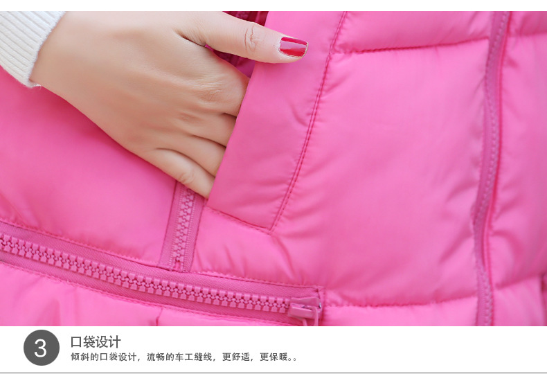米莉伊芙2015冬装新款女装修身短款连帽棉背心棉马甲女配真毛领 蓝色 L