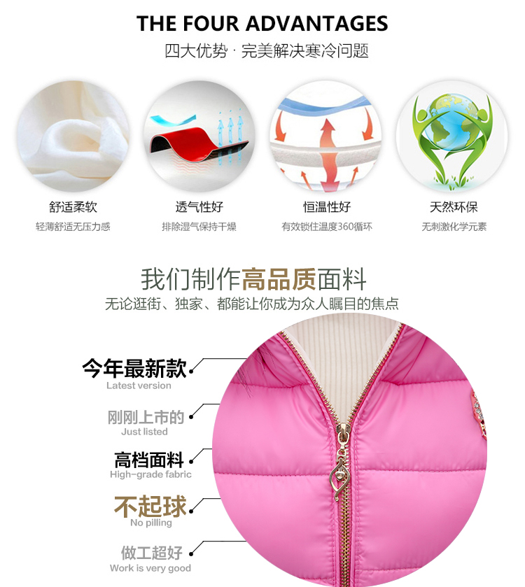 瑜歌欧洲站2015秋装新款外套大毛领加厚羽绒服马甲女短款YG2918 粉红色 L