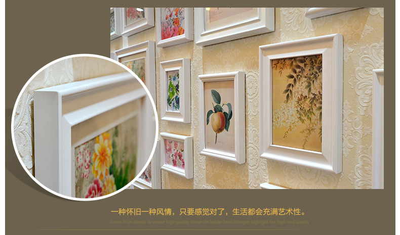 
                                        梓晨 实木卧室餐厅照片墙 欧式相框墙 创意相框画框组合 相片墙 白原胡                