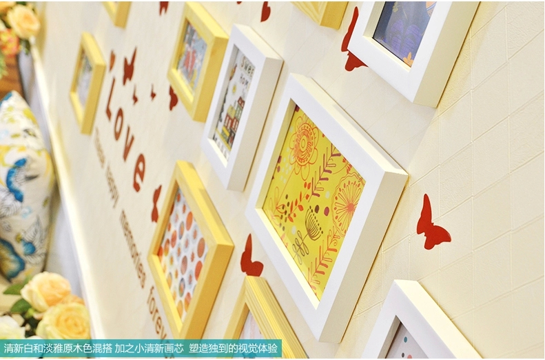 
                                        梓晨 进口实木照片墙 Love墙贴 相框墙/照片墙 家居创意组合 相片墙相框墙 HD841 黑白原胡                