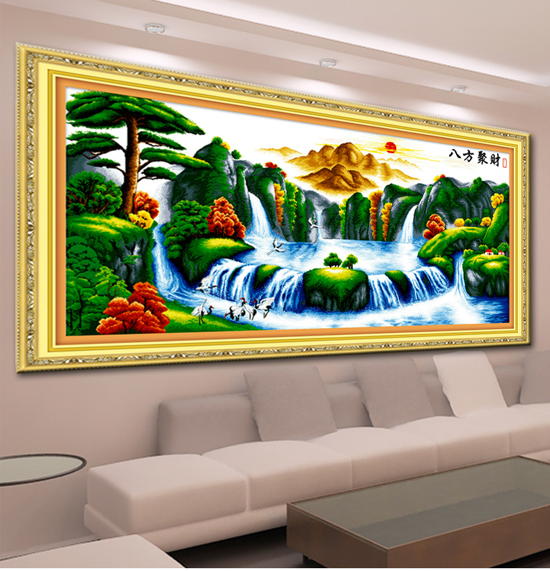 蒙娜丽莎新款十字绣100精准印花客厅大画迎客松大幅山水画风景画 YF284大版208*98CM 长2.08米*宽0.98米