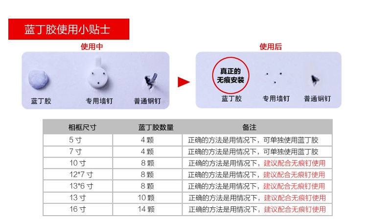 
                                        梦雅莉 无痕安装 75G大包 蓝丁胶2盒 照片墙相片墙相框墙组合专用                 